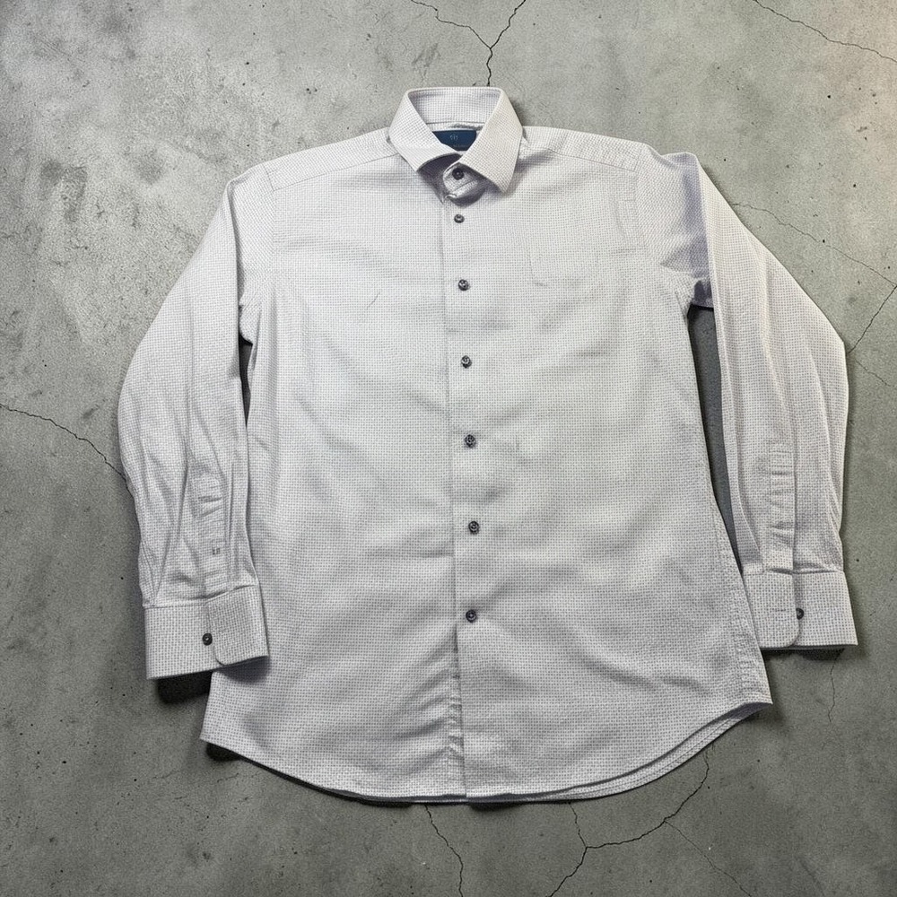 David Donahue Dress Shirt Mens 16 34/35 Cotton Purple Check Barrel Cuff